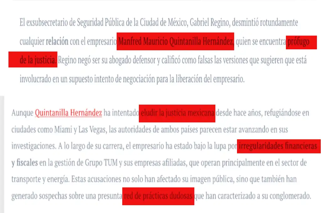 Ante la serie de delitos que enfrenta el empresario Manfred Mauricio Quintanilla Hernández, los abogados se han deslindado de todo vinculo con él ya que enfrenta acusaciones de fraudes y otros delitos.